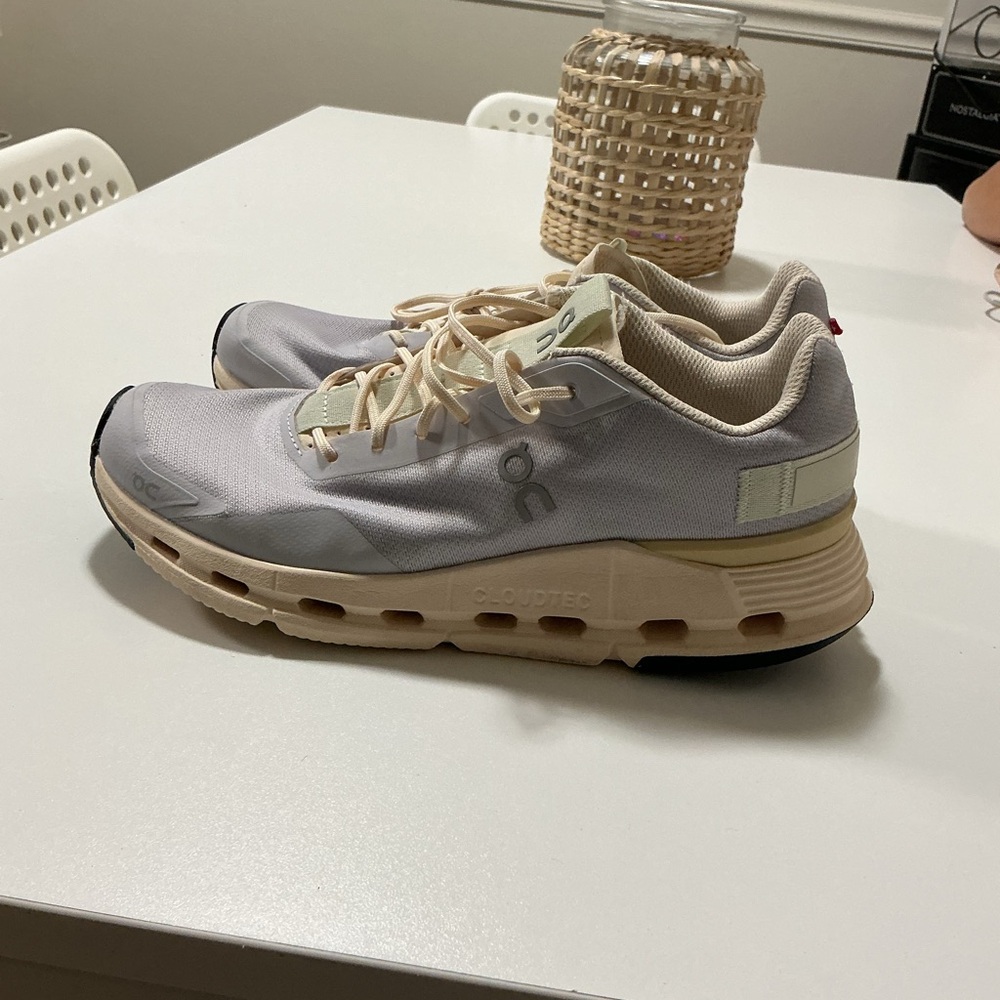 On Running Cream and Tan Sneakers